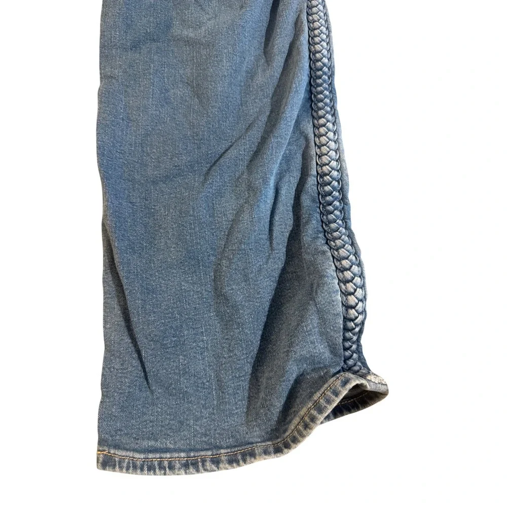 Abercrombie Kids Girls High Rise Wide Leg Jeans Braided Side Trim Blue Sz 15/16